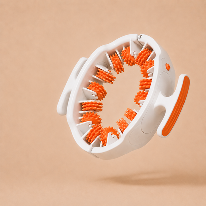 White and orange whole body massage tool on a beige background