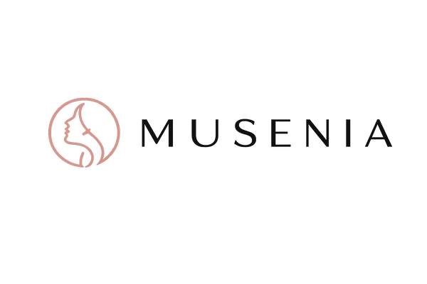 MUSENIA logo with a stylized profile on a white background